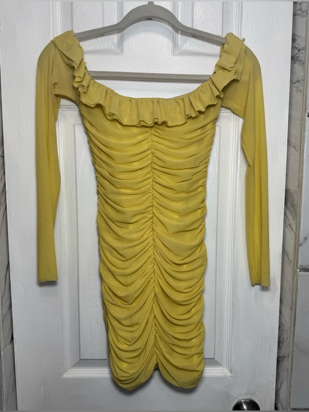 Majorelle Gentille Lemon Yellow off-the-shoulder Ruched Mini Dress Women’s XS - Picture 2 of 16